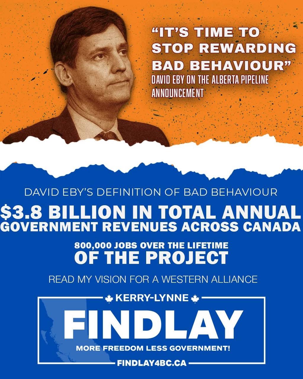 Kerry-Lynne Findlay graphic criticizing David Eby’s response to the Alberta pipeline announcement